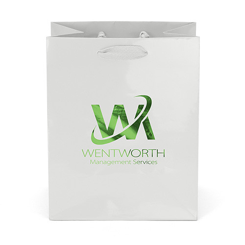 Crystal™ Paper Bag in White - custom printed bag - Graphink Miami