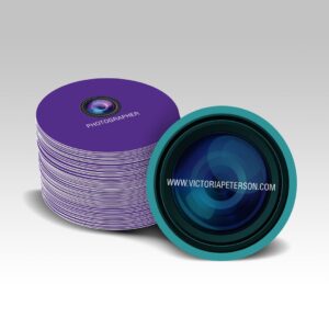 Round circle business cards for a photographer